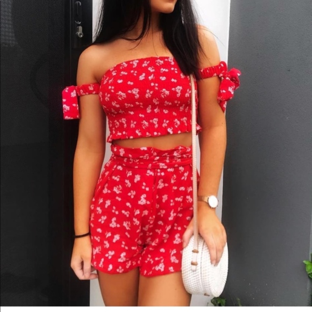 PARISIAN: Red Floral Short Set
